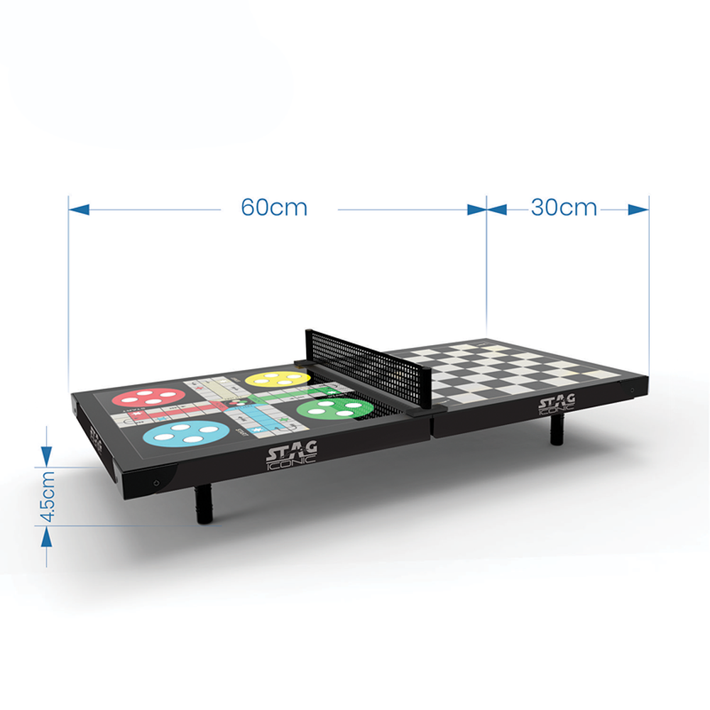 STAG ICONIC 4 in 1 Mini Table Table Tennis, Ludo, Chess & Checkers - Compact Gaming Fun (9 Years till Grown Ups)
