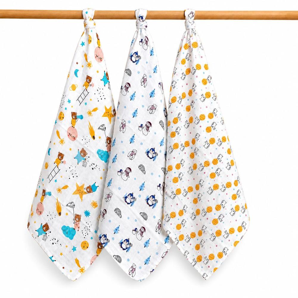 Zikku Set of 3 Baby Muslin Swaddle Wraps - 100% Cotton Multpurpose Baby Blanket