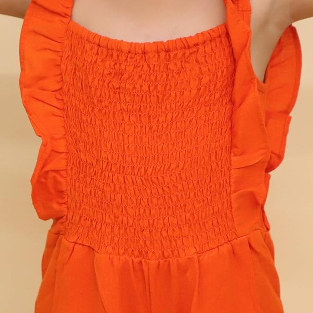 Little Ginnie Cotton Jumpsuit for Girls - Orange | One Piece