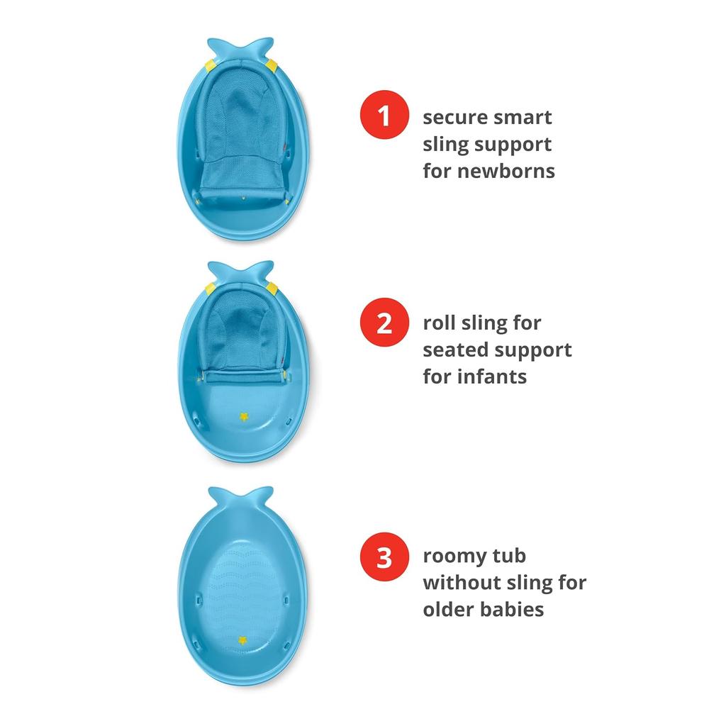 Skip Hop Moby Smart Sling 3-Stage Baby Bath Tub | Newborn to Toddler Bathtub with Mesh Sling & Non-Slip Interior | Blue