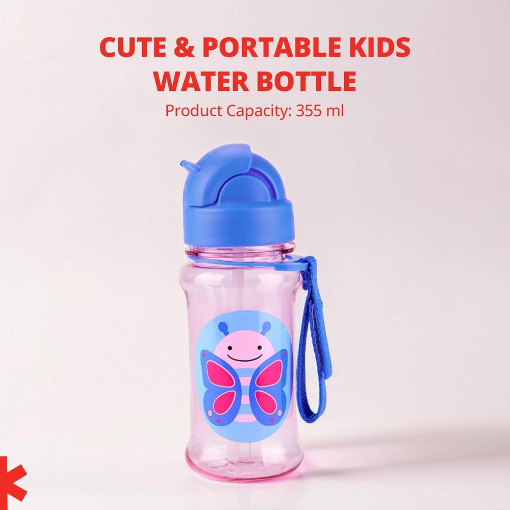 Skip Hop Zoo Straw Bottle - 355ml | Tritan Renew | Pink (Butterfly)