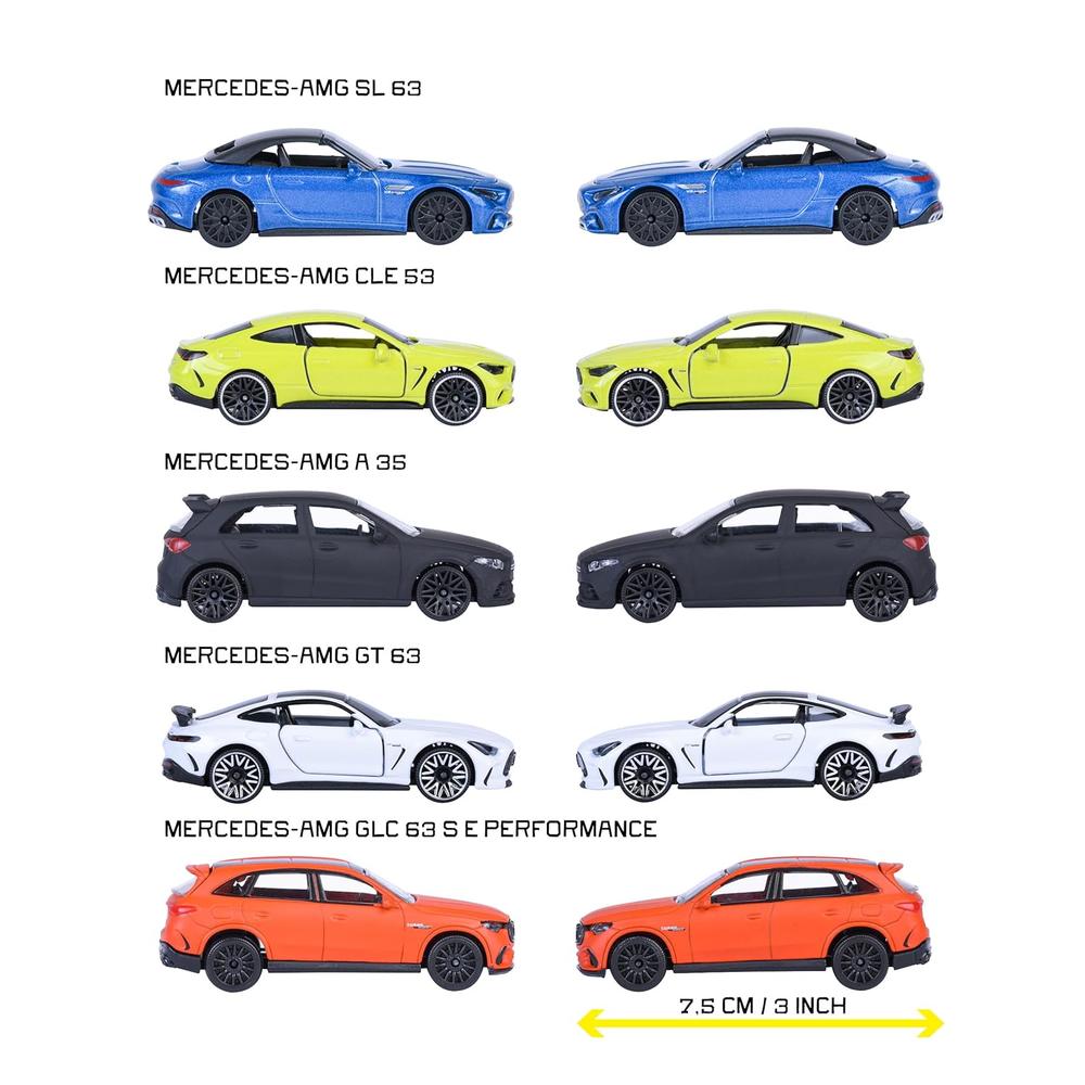 Set of 5 Licensed Majorette Diecast Cars (Mercedes AMG) - Mercedes-AMG GT 63, Mercedes-AMG SL 63, Mercedes-AMG A 35, Mercedes-AMG GLC 63 S, Mercedes-AMG CLE 53