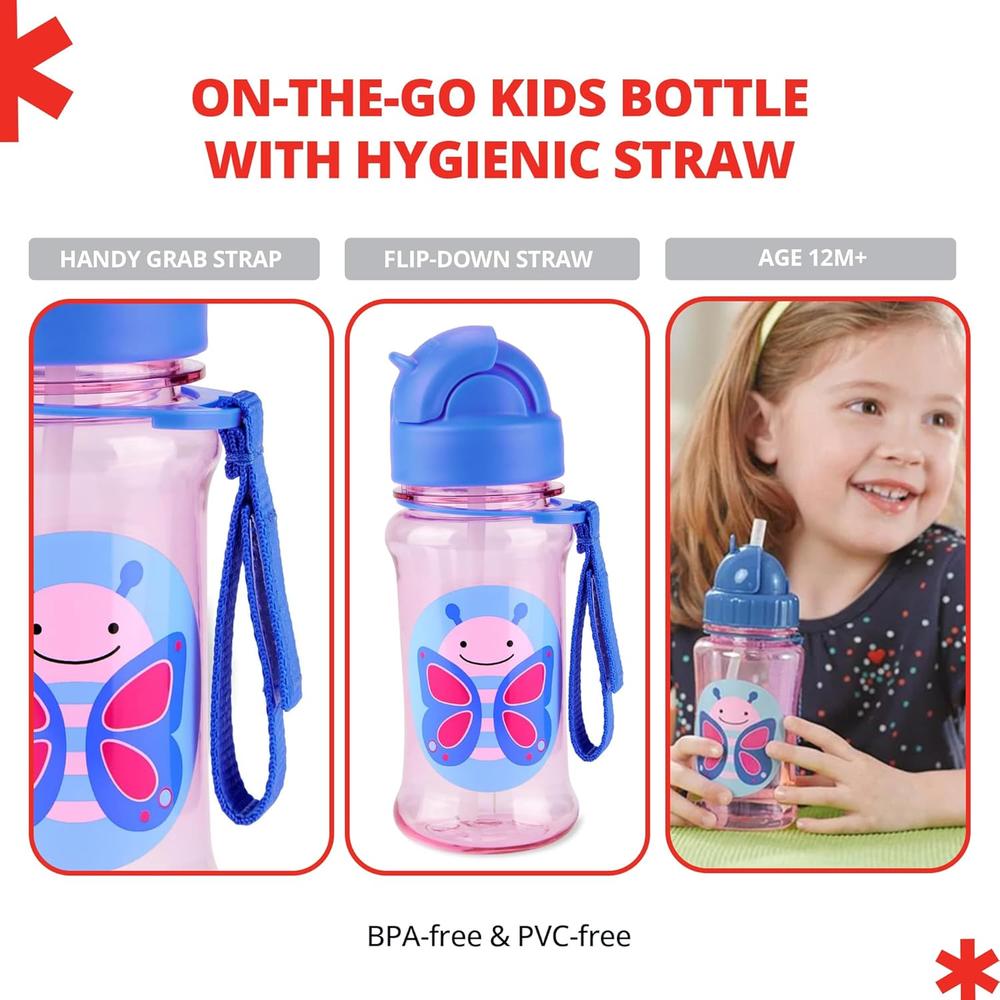 Skip Hop Zoo Straw Bottle - 355ml | Tritan Renew | Pink (Butterfly)
