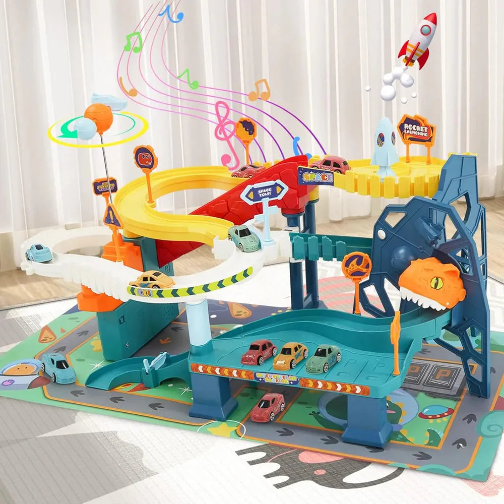 Kidology Space Themed Dinosaur Race Car Track Set