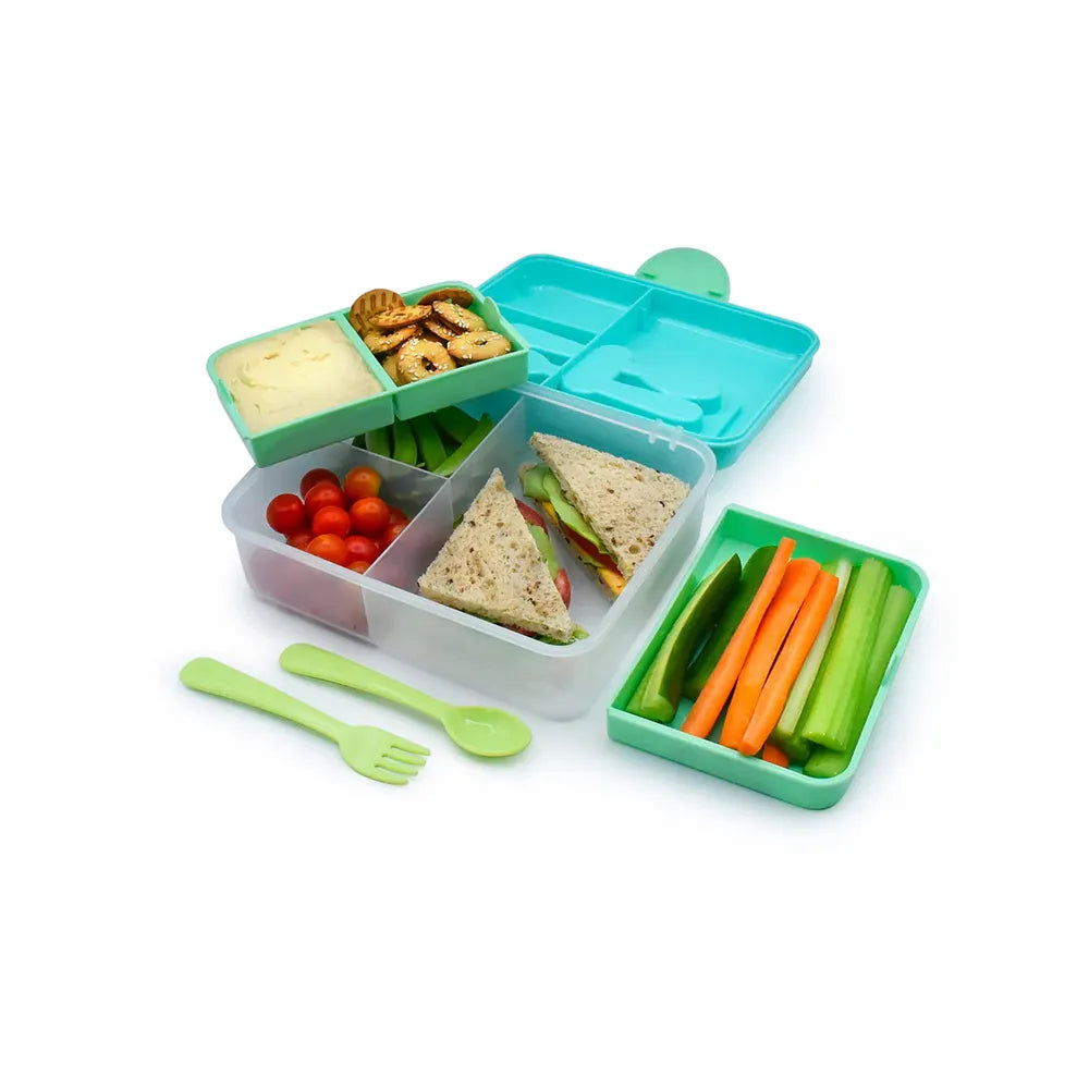 Melii 2 Tier Bento Lunch Box with 6 Compartments & Removable Top Tier | Includes Spoon & Fork