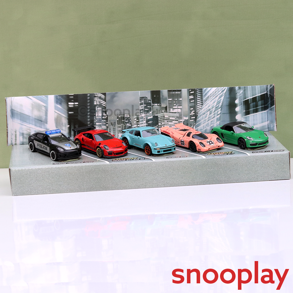 Set of 5 Licensed Majorette Diecast Porsche Edition - Porsche Panamera Turbo, Porsche 911 GT3 RS, Porsche 934, Porsche 917, Porsche 718 Boxster