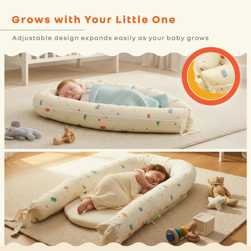 R for Rabbit 100% Cotton Anti-Roll Baby Nest - Baby Bed | Roadster Beige