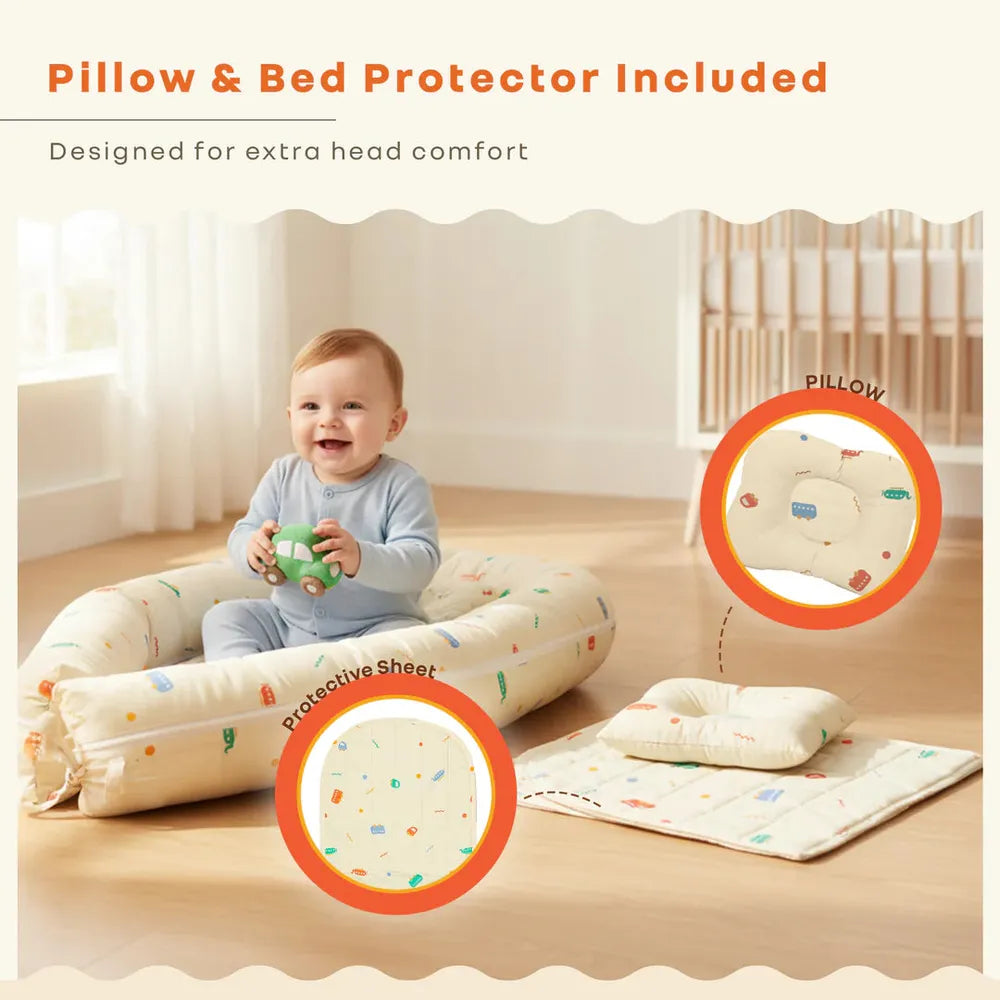 R for Rabbit 100% Cotton Anti-Roll Baby Nest - Baby Bed | Roadster Beige