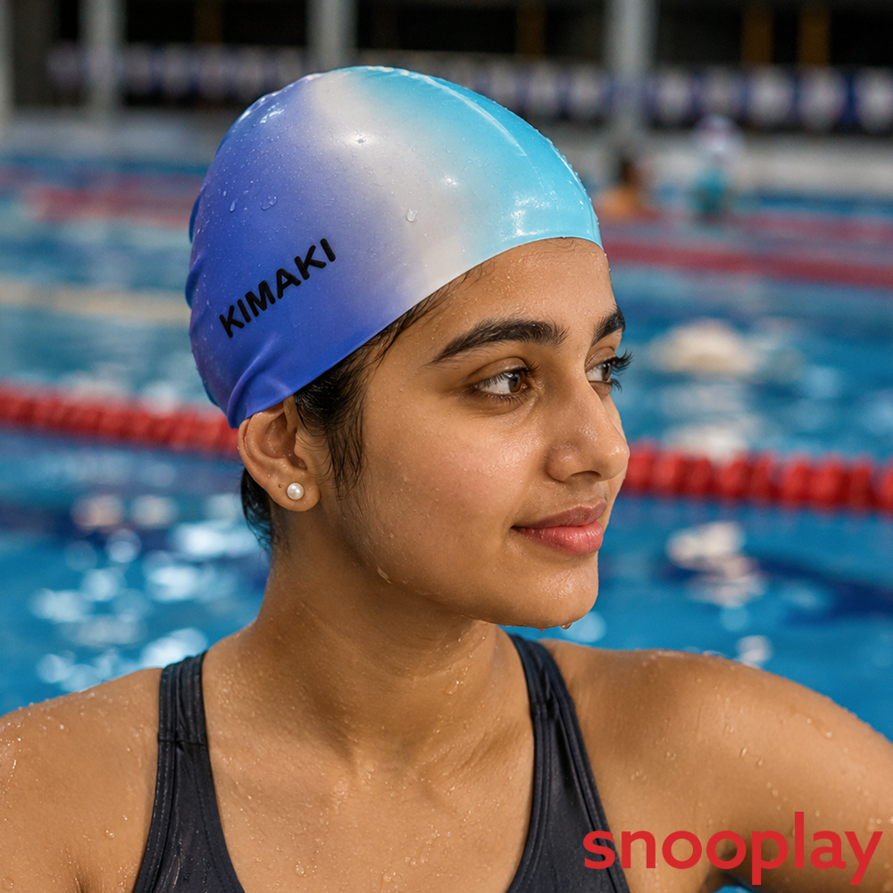 Kimaki Silicone Swimming Cap - Stretchable, Comfortable & Water-Resistant | Puple & Blue