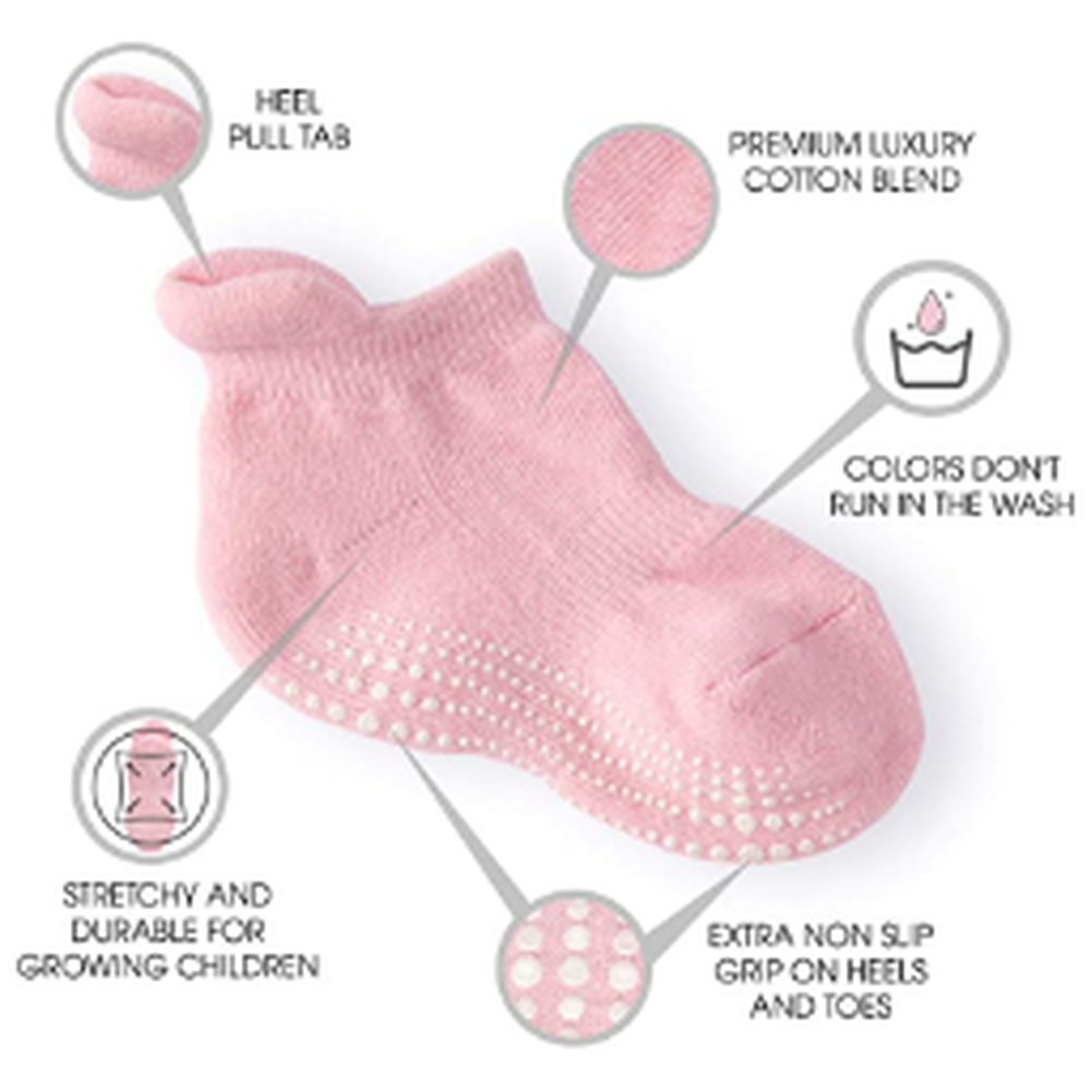 Zikku Anti Skid Socks (Pack of 3) | 1-3 Years | Pink, Blue & Black
