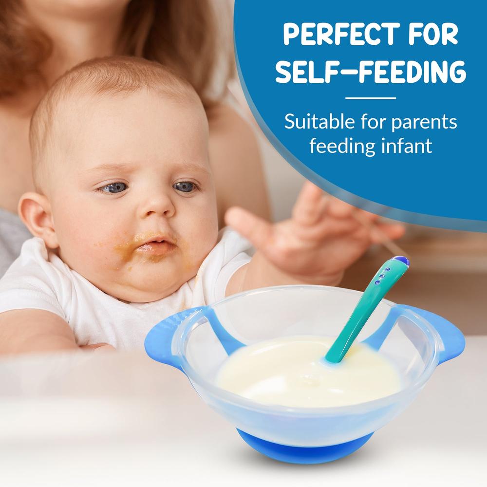 Zikku Baby Spill-Proof Silicone Suction Bowl Set with Temperature-Sensitive Spoon | Blue